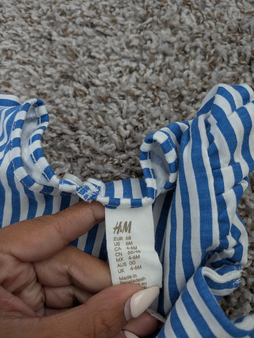 H&M Blue & White Vertical Stripe Cotton Dress for Kids Size 6 Months